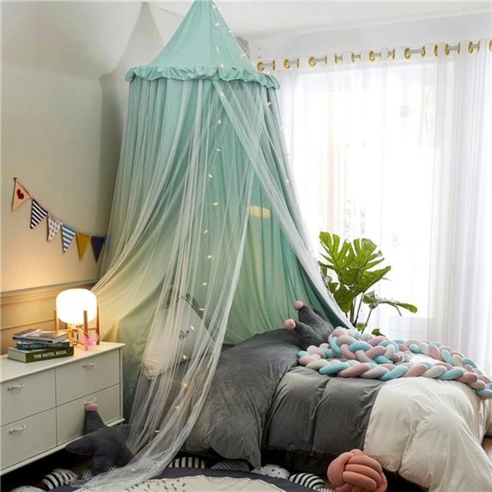 Bed Canopy for Kids with Lights,Double Layer Princess Round Dome Children Tent